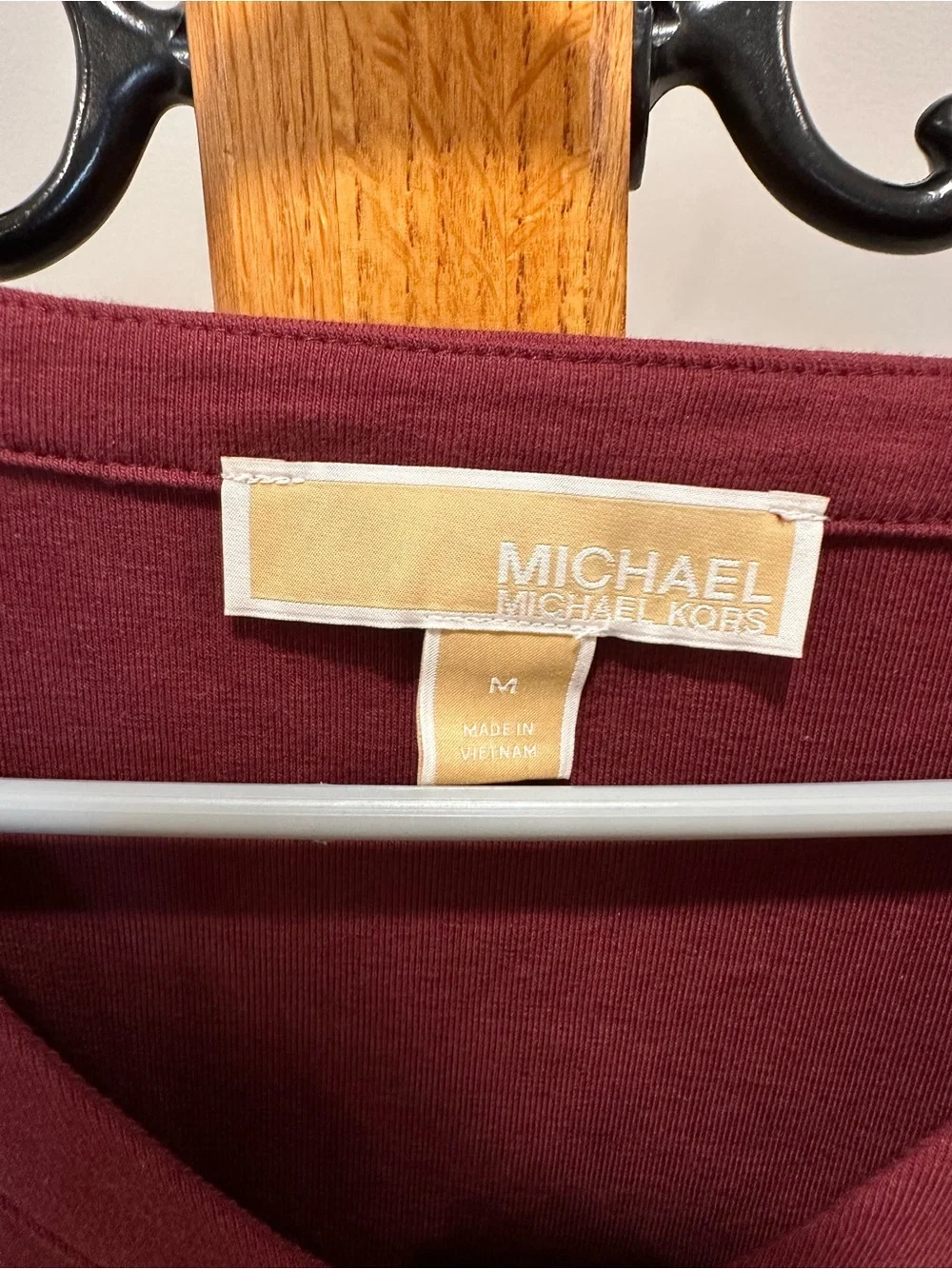 Michael Kors Burgundy V-Neck Short Sleeve Top with Front Zip